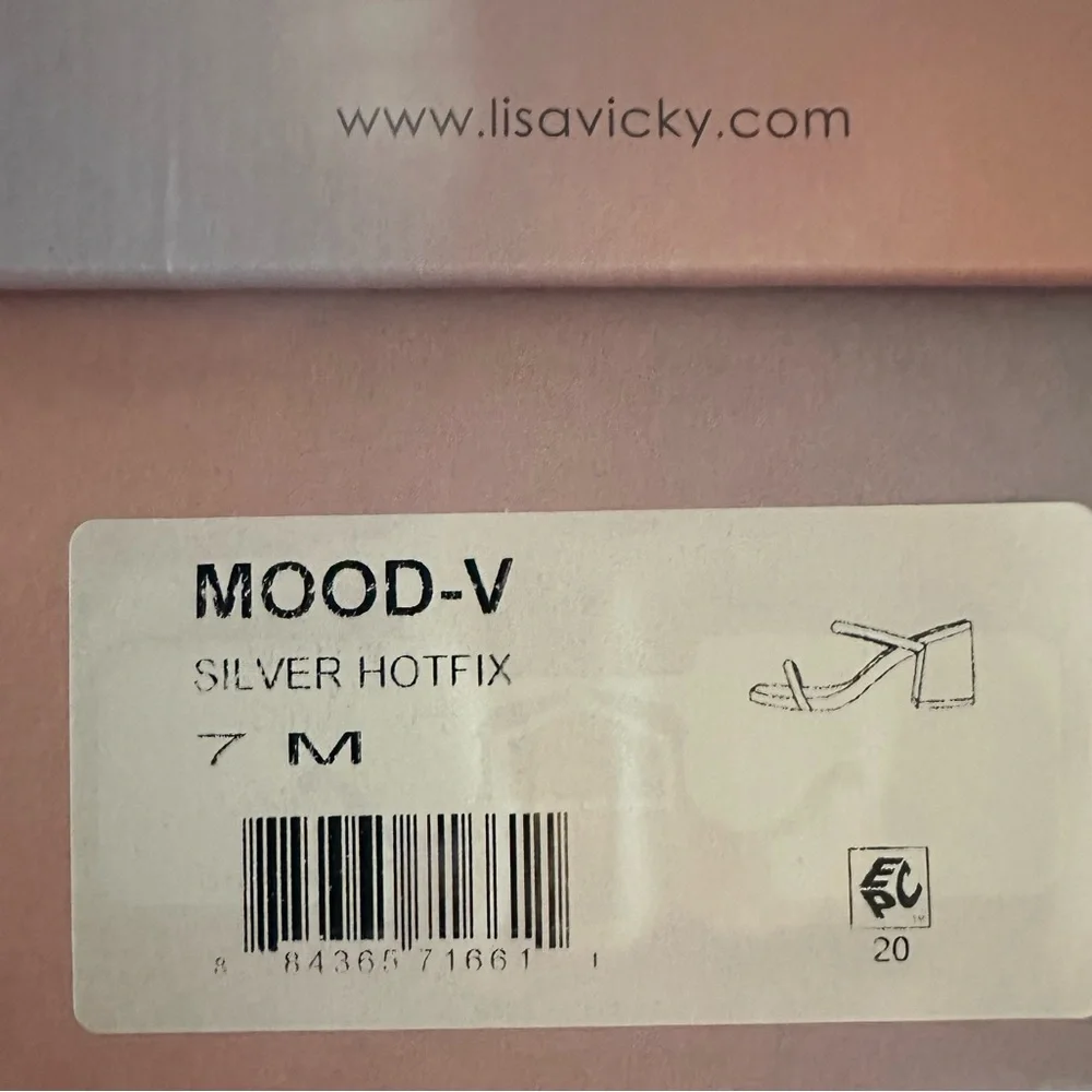 Lisa Vicky Women’s Mood V Silver Hotfix Block Heels Slip On Sandal Size 7 M New